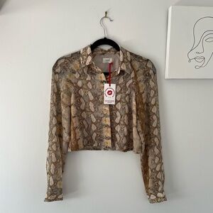 Aritzia Reptile Pattern cropped long sleeve blouse